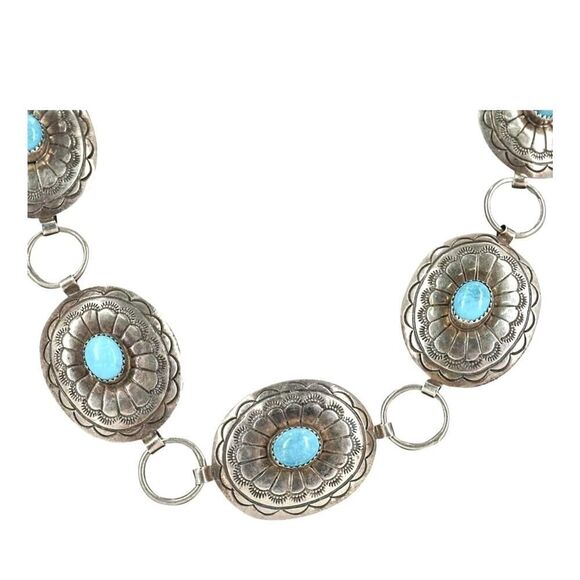 Belt Necklace Vintage Navajo Native Indian Oval Blue Turquoise Sterling Silver main image 10